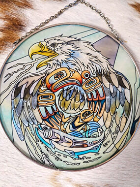 AMIA Jody Bergsma Indigenous Bald Eagle Glass Suncatcher Art Window Hanging